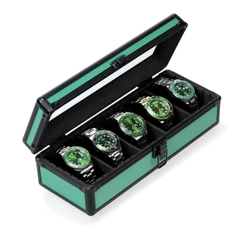 Роскошные алюминиевые коробки для часов Коробка-органайзер Для хранения Мужских часов Темно-зеленая коробка для часов Витрина для витрин Идеи подарков