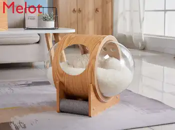 Мастер Ручной работы из массива дерева, Персонализированная креативная капсула, Питомник для кошек, Прозрачная кровать для домашних животных, Высококачественная