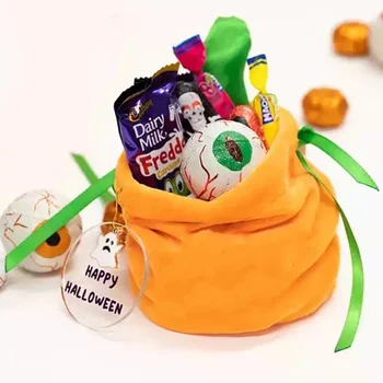 20шт Тыквенный пакет для конфет На Хэллоуин, Бархатный пакет для упаковки конфет, сумка для хранения печенья, Праздничное украшение, подарок для детей