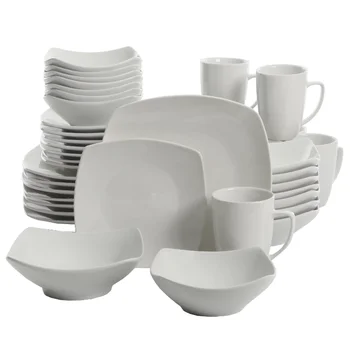 Набор посуды Gibson Home Everyday Square из 40 предметов, белые обеденные тарелки