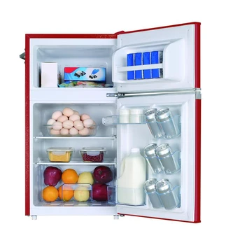 Ретро-холодильник объемом 3,1 кубических фута, 2 двери, С боковой открывалкой для бутылок, Ретро-дизайн, Стекло, Красный, HBF3220