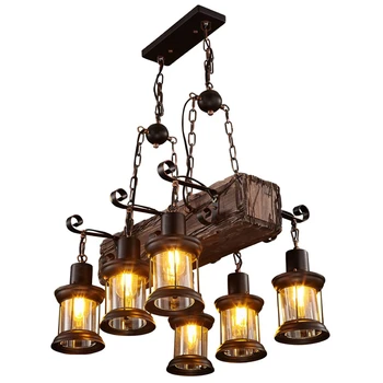 Винтажный подвесной светильник Ретро Деревянная лампа корабельный абажур Промышленный светильник для кафе-бара, украшения ресторана, подвесные светильники
