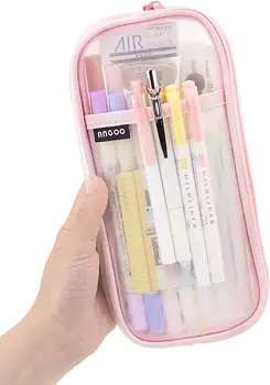Сетчатый пенал для ручек с застежкой-молнией, прозрачная косметичка, многоцелевая школьная сумка для девочек-подростков, прозрачная стационарная сумка