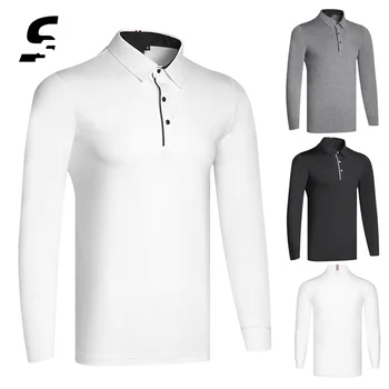Мужская рубашка для гольфа с длинным рукавом, весенняя спортивная одежда для гольфа, Осень-зима, быстросохнущая футболка, эластичная рубашка-поло для мужчин, одежда для гольфа
