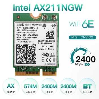AX211NGW Wi-Fi 6E M.2 Key E CNVio 2 Двухдиапазонный Беспроводной адаптер 2,4 ГГц/5 ГГц 802.11ac, совместимый с Bluetooth 5.2 Для Windows 10