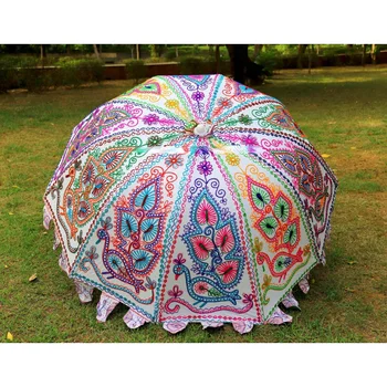 Вышитый открытый зонт от солнца с индийским павлином, садовые зонтики Диаметром 72 дюйма