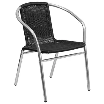 Коммерческий алюминиевый и черный ротанговый стул для ресторана в помещении и на открытом воздухе кемпинг
