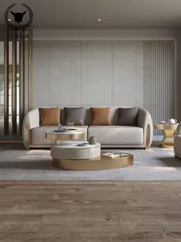 Итальянский легкий роскошный диван из импортной воловьей кожи первого слоя, роскошная гостиная, высококлассный большой семейный простой кожаный диван в постмодернистском стиле