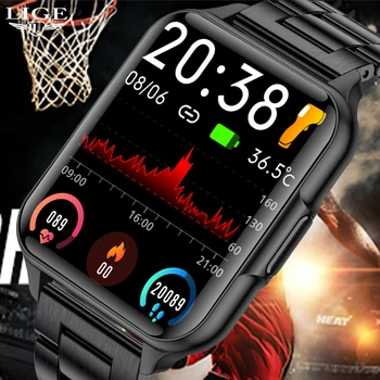Мужские смарт-часы LIGE с полным сенсорным управлением, содержащие Кислород в крови, Водонепроницаемые, Пульсометр, Фитнес-трекер, Температура тела, Умные часы Для IOS Android