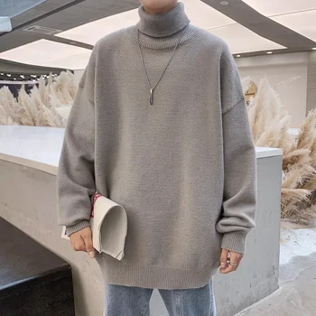 Новый Мужской Пуловер, свитер с высоким воротом, Длинный повседневный пуловер, летняя и зимняя крутая однотонная мужская одежда в корейском стиле для ленивых
