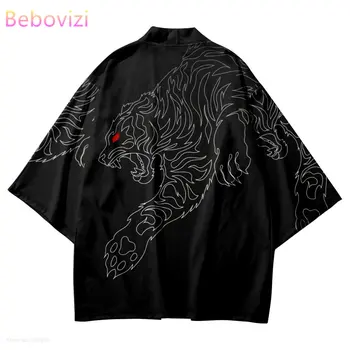 Японский Тигр Печати Кимоно Рубашки Уличная Одежда Мужчины Женщины Кардиган Харадзюку Robe Одежда Лето 2022 